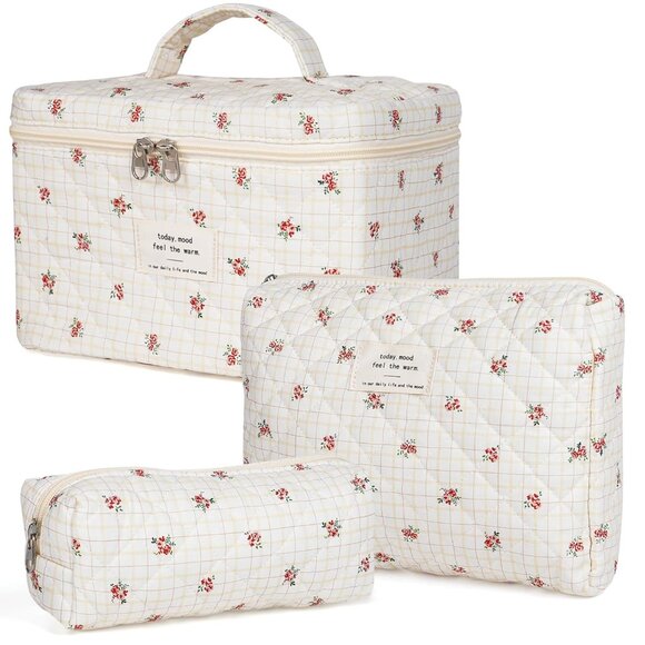 Handbags - Makeup Bag,Quilted Cosmetic Bags,Large Floral Make Up Organize bag,Makeup Bag Se